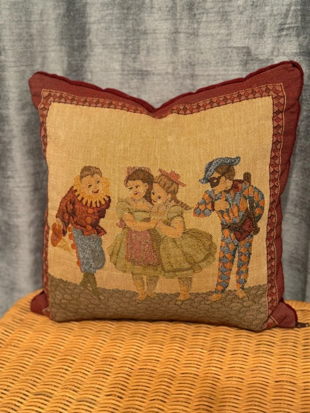 Vintage  Tapestry Square Throw Pillow 12”